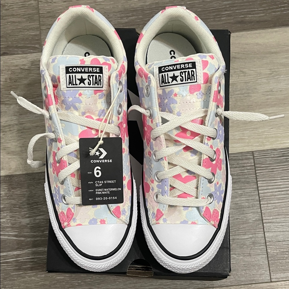 Converse Kids' Floral Pink and White Sneakers